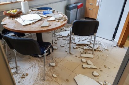 Ruined,Kitchen,By,Collapsed,Ceiling. ceiling collapse injury lawyer